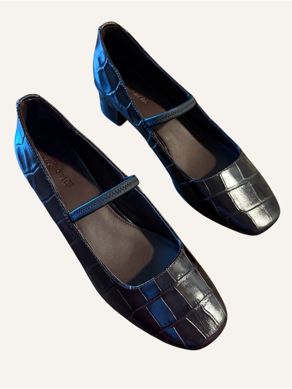 Madewell NWOT Greta Brown Croc Block Heel Mary Jane